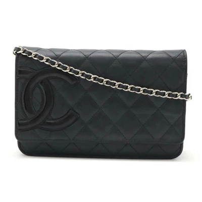 Chanel Cambon Coco Mark Chain Wallet Black Calf Enamel Used - Image 1 of 4