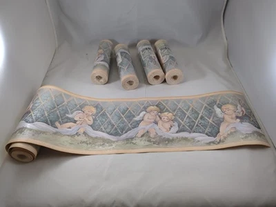 Papel de parede vintage Brewster vitoriano querubins vinil reflexivo borda - Imagem 1 de 4