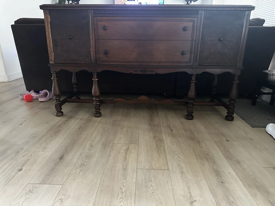 Antique ca. 1920's Jacobean Ornate Carved Wood Buffet Sideboard Media Console - Image 1 of 4