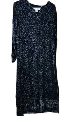Vintage Black Silk Maxi Dress Burnout Velvet Whimsigoth Lounge Oscar De La Renta - Image 1 of 4