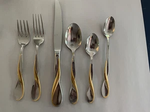 Cubiertos Golden Aquarius con acento dorado inoxidable tú eliges cubiertos tenedor cuchara cuchillo - Imagen 1 de 19