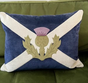 Jane Hornsby Hand Embroidered Velvet Scatter Cushion Scottish Thistle 43cmx33cm  - Picture 1 of 8