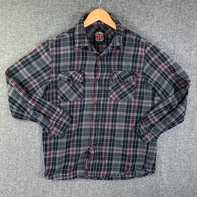 Independent Truck Company Flannel Shirt Men Large Skull Print Plaid Button Up - Image 1 of 4