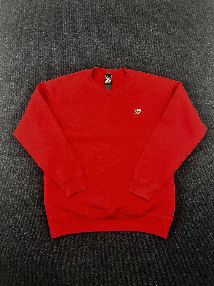 Suéter Olímpico Rojo Grande Alto De Colección EE. UU. Para Hombres Cuello Redondo Años 90 Foto 1 de 4