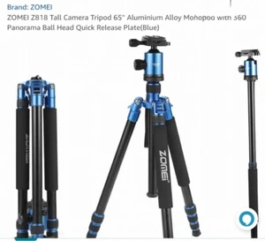 "Trípode Zomei Z818 65"" aleación de aluminio 360 panorámico monopie cabeza de bola azul liberación rápida" - Imagen 1 de 5