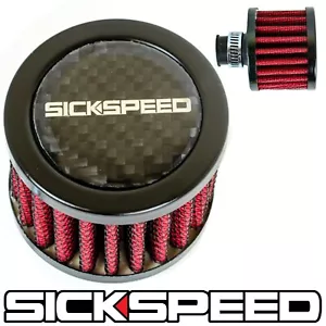 BLACK MINI AIR INTAKE VENT FILTER WITH CARBON FIBER FOR VALVE COVER VACUUM E - Picture 1 of 1