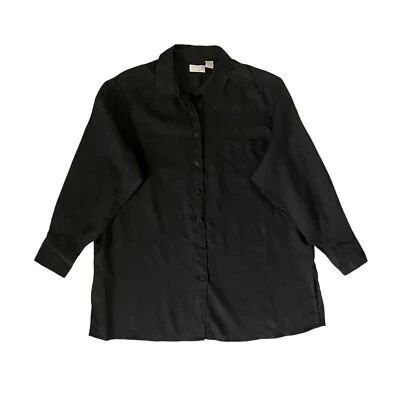 NUEVO SIN ETIQUETAS Camisa Elisabeth Liz Claiborne Mujer 18 Negra 100% Lino Manga Larga Top Foto 1 de 4