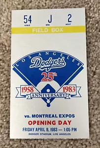 1983 Los Angeles Dodgers 25th Anniversary Opening Day Field Box Ticket - Picture 1 of 2