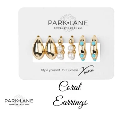 Park Lane коралл 3 пары серьги комплект бирюзовый жемчуг и золото обруч запонки - Изображение 1 из 4