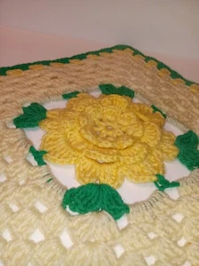 Vintage Doilies Green & White Hand Crocheted Yellow Crochet Handmade Doilies - Picture 1 of 3