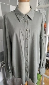 M&S Collection Khaki Green Long Sleeved Oversized Button Up Blouse - Uk 14 - Picture 1 of 10