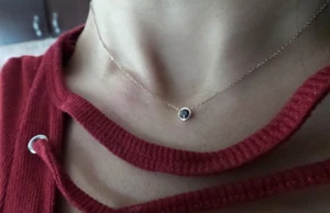 SCHWARZE DIAMANT SOLITÄR LÜNETTE HALSKETTE 14K ROSÉGOLD 0,36CT VERSCHIEDENE LÄNGEN - Bild 1 von 9