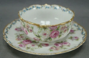 GDA Limoges CHF721 Pink Roses Blue Forget Me Nots & Gold Ramekin & Saucer C - Picture 1 of 12