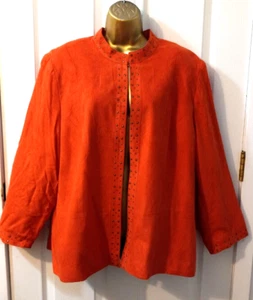 Alfred Dunner Boho Faux Suede Orange Open Front Stud Embellished Cardigan Jacket - Picture 1 of 6