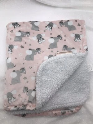 Blankets & Beyond Girls Gray Mommy & Baby Elephant Pink Minky White Sherpa Lovey - Image 1 of 4