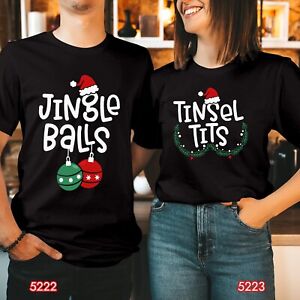 TSHIRT Jingle Balls Tinsel Tit Matching Couple Christmas T-Shirt Xmas Gift Tops