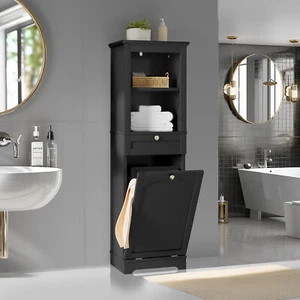 53" Tilt-Out Laundry Bathroom Cabinet Shelf w/ Basket Laundry Hamper Organizer - Picture 1 of 9