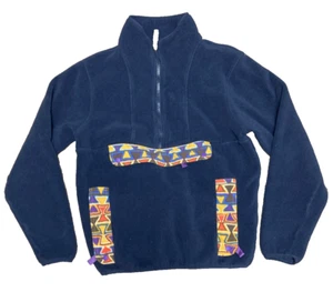 Patagonia Unisex S-M Synchilla Fleece Anorak Pullover Cagoule Navy Aztec *Flaw - Picture 1 of 14