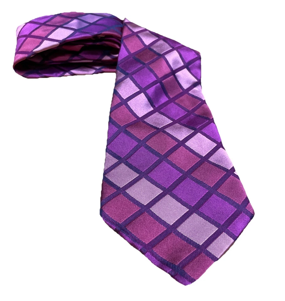 Murano 超长紫色和粉红色图案设计 100% 真丝设计师领带 59 英寸长 — 第 1/4 张图片