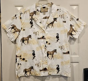 Bit & Bridle Women's Button Down Shirt Horse Print Size XXL - Picture 1 of 5