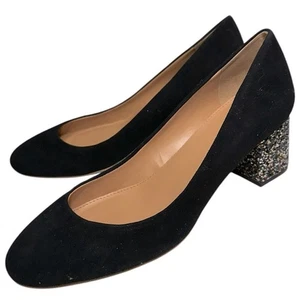J. Crew Women’s Size 7.5 Black Suede Bryn Glitter Block Slip On Round Toe Heels - Picture 1 of 10