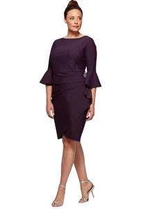 Vestido vaina asimétrico manga campana 14 Alex Evenings para mujer con adornos - Imagen 1 de 11