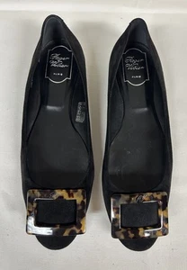 Roger Vivier Black Suede Leather Ballet Flats Slip On Shoes Italy Sz 39 1/2 US 9 - Picture 1 of 15