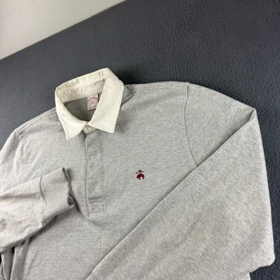 Camisa Polo Brooks Brothers Para Hombre XL Gris Rugby Cuello Sólido Y2K Preppy Logo Foto 1 de 4