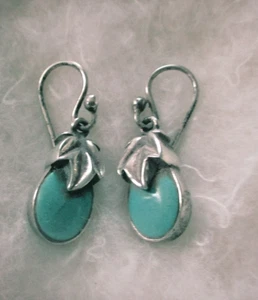 Vintage 925 Sterling Silver w Turquoise Drop Earrings - Picture 1 of 3