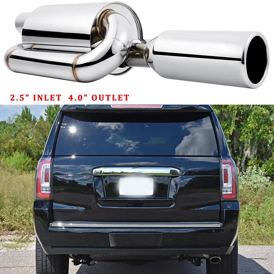 For GMC Yukon 1992-2025 Car Twin Loop Exhaust Muffler Pipe 2.5" Inlet 4.0" Tip Foto 1 de 4