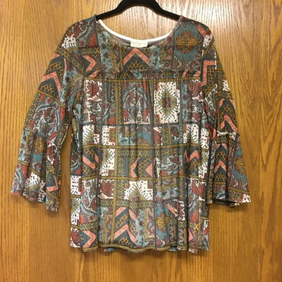 Blusa campesina floral manga campana 3/4 Bobbie Brooks para mujer talla 2X Foto 1 de 4