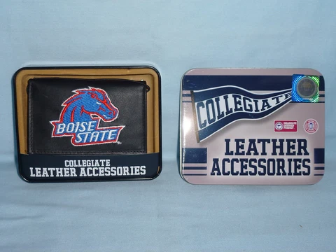 BOISE STATE BRONCOS   embroidered  Leather TriFold Wallet    NIB    black Cover