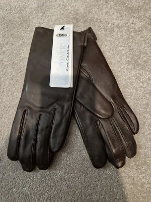 Womens Classic Brown Leather Fleece Lined Gloves By Totes Isotoner size Medium - Image 1 of 3