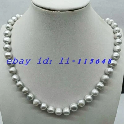Hermoso collar de perlas cultivadas de agua dulce gris natural de 10-11 mm regalo de 16 pulgadas Foto 1 de 4
