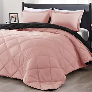 Twin Comforter Set - Pink and Black Twin Comforter, Soft Bedding Sets for All Se - Picture 1 of 12