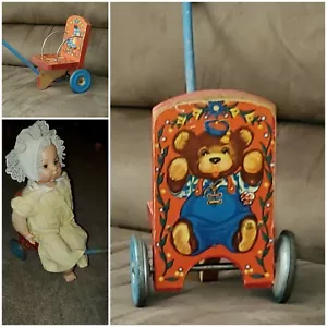 Vintage stroller Gong Bell Mfg Co wood chime stick toy 1950' Litho (NO DOLL) - Picture 1 of 9
