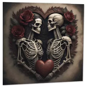 Tarjeta de aniversario gótica - Tarjeta de San Valentín gótica alternativa calavera 145 x 145 mm - Imagen 1 de 6