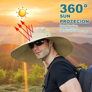 Herren Breite Krempe Sonnenhut UV-Schutz Bucket Cap für Wandern Camping Angeln Safari - Bild 1 von 11