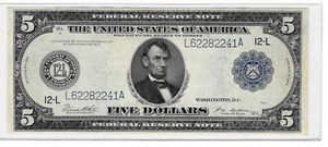 $5 1914 FEDERAL RESERVE NOTE WHITE-MELLON SIGNATURES - Fr. 891a AU-CU - Picture 1 of 2