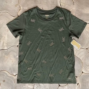 Michael Kors Ivy Green Tshirt Medium Gold Studded Rhinestone Logo MK - Picture 1 of 5