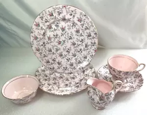 Tuscan England Pink Chintz DUBARRY ROSE Cup Saucer 2 Plates Creamer Sugar 6 Pcs - Foto 1 di 16