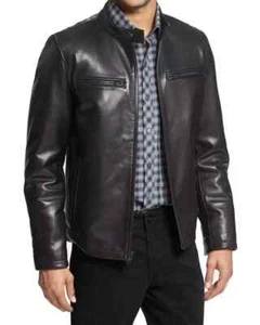 BASIC Nuovo Giacca Uomo Nera Stand Collare 100% Morbida Pelle di Agnello CausalSlimFitJacket - Foto 1 di 4
