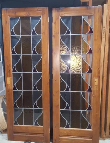 Pair of Full Length Stained Glass Interior Doors Cover