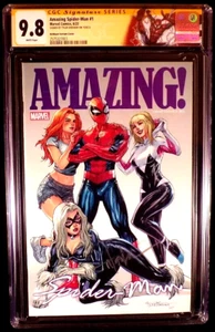 AMAZING SPIDER-MAN #1 CGC SS 9.8 TYLER KIRKHAM EXCLUSIVE VARIANT BLACK CAT GWEN - Picture 1 of 2