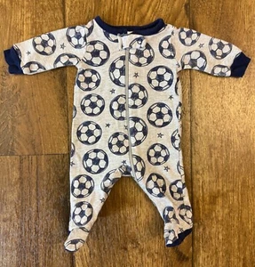 Preemie Baby Boy Sleeper Soccer Outfit Gray Blue Cotton Sports Reborn Doll #2 - Picture 1 of 4