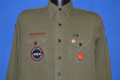 vtg 40s BOY SCOUTS UNIFORM CHANGE BUTTON WYOMING PA SWEET ORR shirt LARGE L - Image 1 of 4