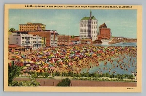 Long Beach California CA Bathing Lagoon Curt Teich Linen Postcard 1933 - Picture 1 of 2