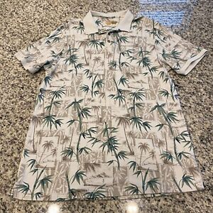 Caribbean Joe Hawaiian Print Polo Shirt Silk Cotton Men's Size 2XLT Floral Beach