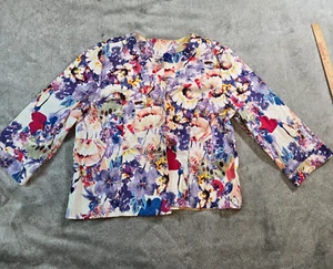 Giacca donna Coldwater Creek manica 3/4 stampa floreale colorata taglia 16 viola - Foto 1 di 12