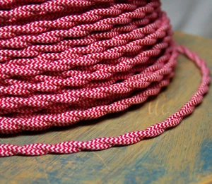 Alambre trenzado cubierto de tela - patrón rojo/blanco, cable lámpara de tela estilo vintage - Imagen 1 de 9
